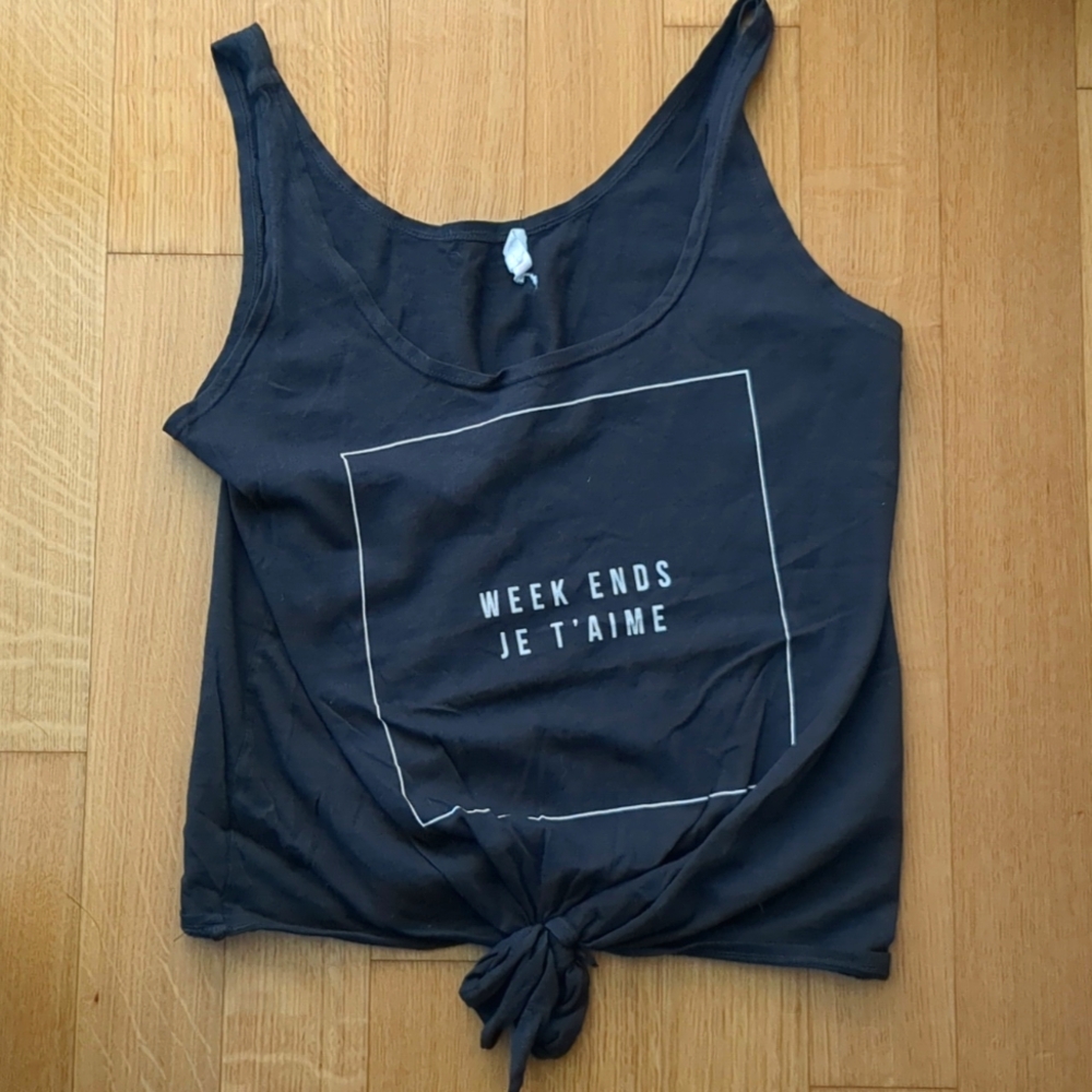 Sundry Weekend Je t'aime tie front Tank Top Dark Gray Size 0